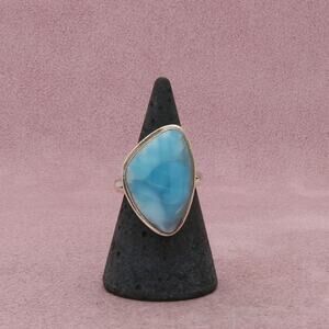 sterling silver chunky bezel-set larimar ring size 6.5